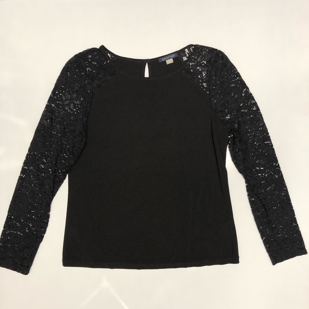 Tommy Hilfiger lace sleeve round neck top blouse size Medium
